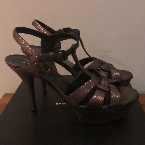 Saint Laurent Tribute Bronze Sandals - Picture 2 of 7